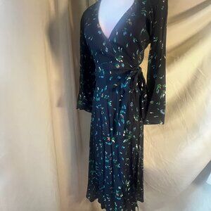 GANNI Printed Crepe Dress Verdant Green Floral  Size 32  NWT